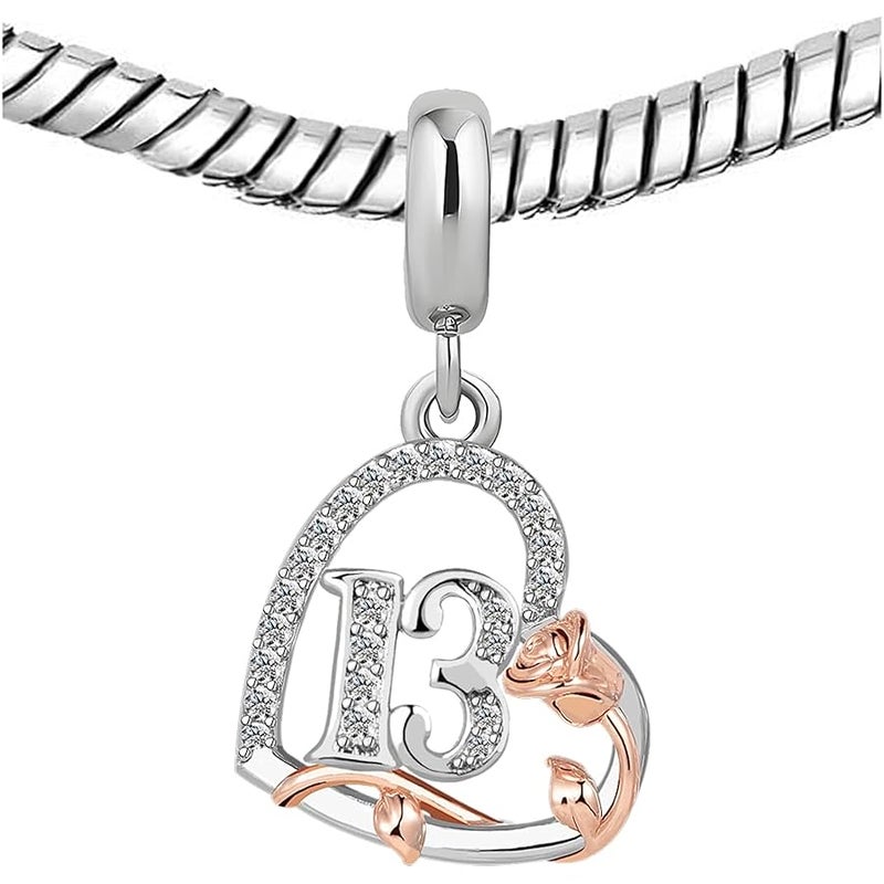 KunBead 12 13 16 18 21 30 40 50 60 70 Birthday Rose Heart Dangle Charms Compatible with Pandora Bracelet Necklace for Women - Image 4