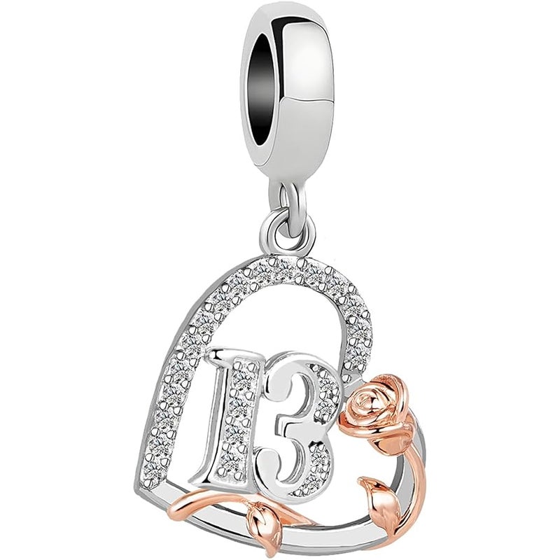 KunBead 12 13 16 18 21 30 40 50 60 70 Birthday Rose Heart Dangle Charms Compatible with Pandora Bracelet Necklace for Women - Image 1