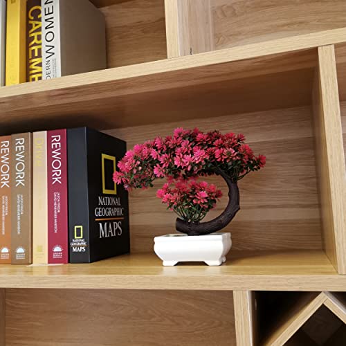 yoerm Small Artificial Plants Greenery Desktop Bonsai - Magenta Fake Plants for Home Decor Indoor Bookshelf Office Desk Bathroom Room Decor, Tall 8.5" - Image 5
