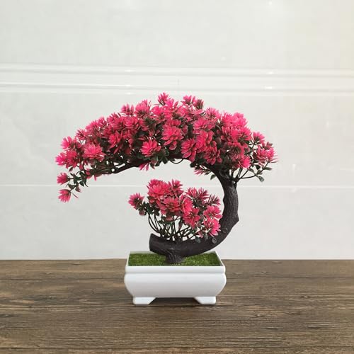 yoerm Small Artificial Plants Greenery Desktop Bonsai - Magenta Fake Plants for Home Decor Indoor Bookshelf Office Desk Bathroom Room Decor, Tall 8.5" - Image 2