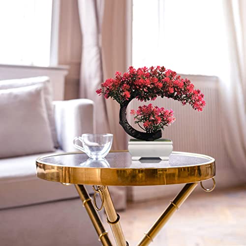 yoerm Small Artificial Plants Greenery Desktop Bonsai - Magenta Fake Plants for Home Decor Indoor Bookshelf Office Desk Bathroom Room Decor, Tall 8.5" - Image 3