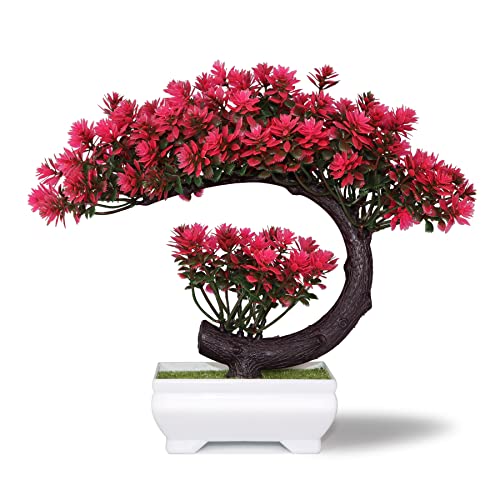yoerm Small Artificial Plants Greenery Desktop Bonsai - Magenta Fake Plants for Home Decor Indoor Bookshelf Office Desk Bathroom Room Decor, Tall 8.5" - Image 1