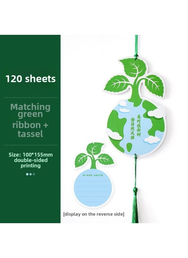Arbor Day Listed For Spring Ring Creation Theme Wall Arrangement Classroom Kindergarten Primary School Students Outing Activity Card-Color:Plant This Green Hanging Card 120 Pieces + Green Ribbon + Tassel  - Image 1