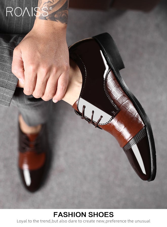 رويس أحذية رجالية من الجلد اللامع، أحذية رسمية منخفضة الرقبة مع أربطة ونعل مانع للانزلاق، أحذية أنيقة للرجال، أحذية جلدية كلاسيكية بسيطة للعمل، مناسبة للارتداء اليومي والعمل وحفلات الزفاف والأنشطة الخارجية - Image 5
