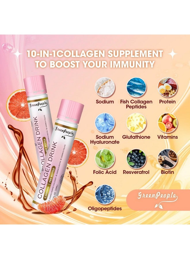 GREENPEOPLE GREENPEOPLE Liquid Collagen for Women & Men, 2500mg Fish Collagen Peptides + Hyaluronic Acid + Vitamin Bs & C, Hair Skin Nails Joints Bones Support (0.85 fl oz, 10 Bottles, Grapefruit)  - Image 3