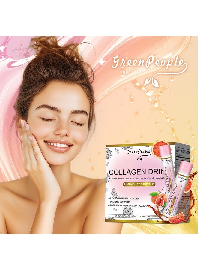 GREENPEOPLE GREENPEOPLE Liquid Collagen for Women & Men, 2500mg Fish Collagen Peptides + Hyaluronic Acid + Vitamin Bs & C, Hair Skin Nails Joints Bones Support (0.85 fl oz, 10 Bottles, Grapefruit)  - Image 4