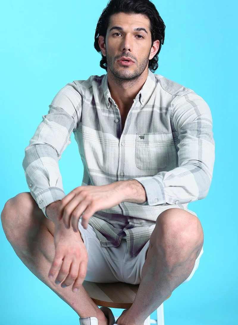 The Bear House  Men's Cotton Shirt | Casual & Formal Long Sleeve Slim Fit | Classic Button-Down, Office & Everyday Wear, Comfortable & Breathable Fabric for Men | Best Price UAE