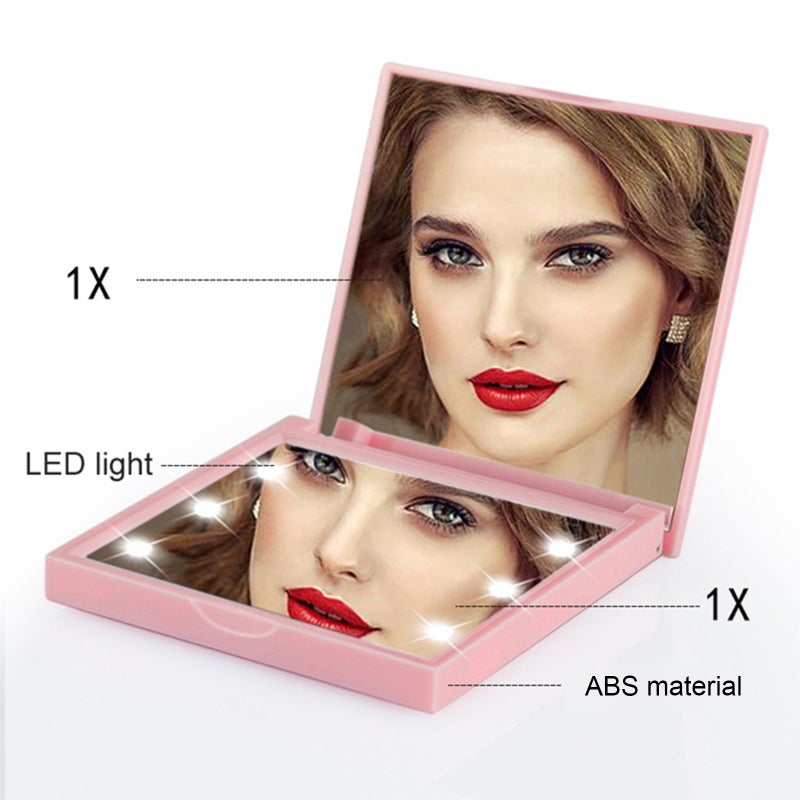 Mini LED Makeup Mirror Folding Portable Makeup Mirror with 6 LEDs Double-sided Cosmetic Mirror Clear Mirror Surface - Image 4