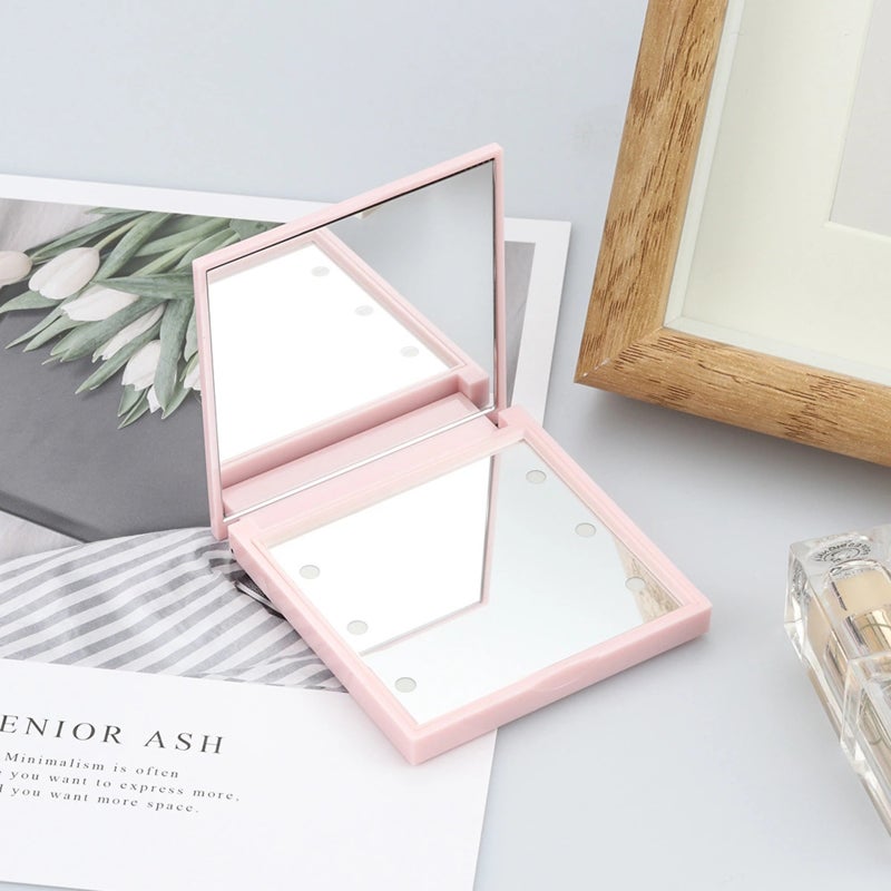 Mini LED Makeup Mirror Folding Portable Makeup Mirror with 6 LEDs Double-sided Cosmetic Mirror Clear Mirror Surface - Image 5