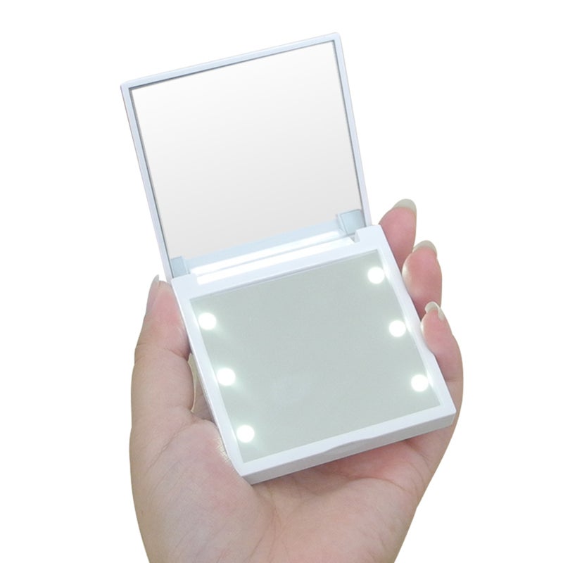 Mini LED Makeup Mirror Folding Portable Makeup Mirror with 6 LEDs Double-sided Cosmetic Mirror Clear Mirror Surface - Image 2