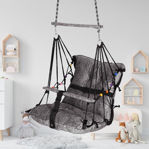 Sprointal Swing for Kids, Baby Swing Chair Cotton Children Folding and Washable 1-5 Years Swing with Safety Belt,Home and Garden Jhula for Babies |Swing for Kids|Hanging Cradle (Grey) - Image 1