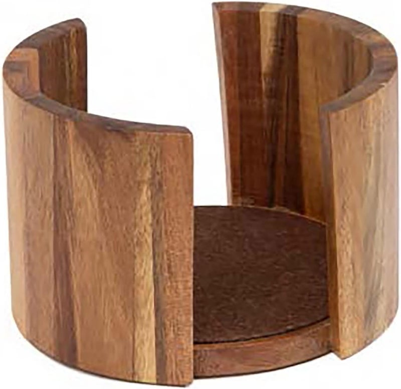 Thirstystone Natural Acacia Wood Round Coaster Holder 4.75" Diameter Holds Round 4" Coasters
