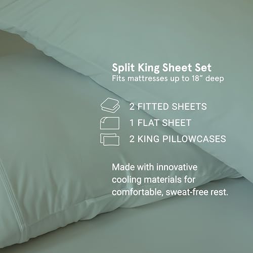 SHEEX - Original Performance Sheets Set (Split King) Ecru - Cooling Sheets - Moisture Wicking - 1 Flat Cooling Sheet, 1 Fitted Cooling Sheet, 2 King Pillow Covers - Wrinkle Free - Sleep Aid - Image 5