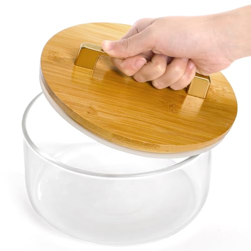Peohud Glass Trifle Bowl, 8 Inch Clear Salad Bowl with Bamboo Lid, 85 Oz Large Dessert Serving Container for Party, Salad, Fruit, Ice Cream, Cake, Microwave Dishwasher Safe - Image 4