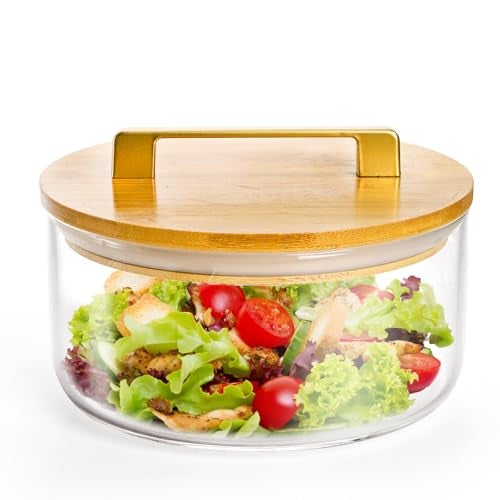 Peohud Glass Trifle Bowl, 8 Inch Clear Salad Bowl with Bamboo Lid, 85 Oz Large Dessert Serving Container for Party, Salad, Fruit, Ice Cream, Cake, Microwave Dishwasher Safe - Image 5