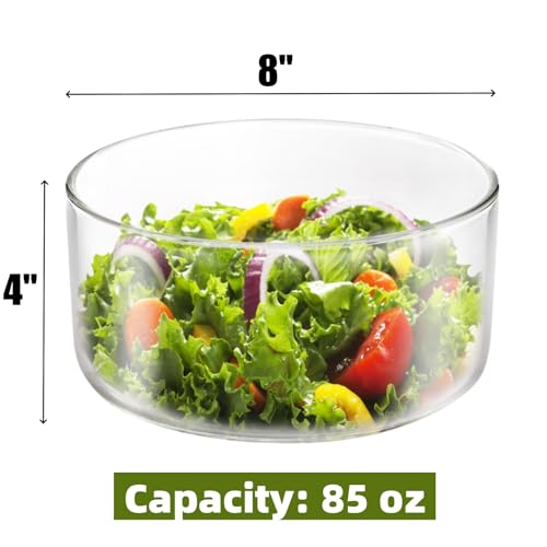 Peohud Glass Trifle Bowl, 8 Inch Clear Salad Bowl with Bamboo Lid, 85 Oz Large Dessert Serving Container for Party, Salad, Fruit, Ice Cream, Cake, Microwave Dishwasher Safe - Image 2