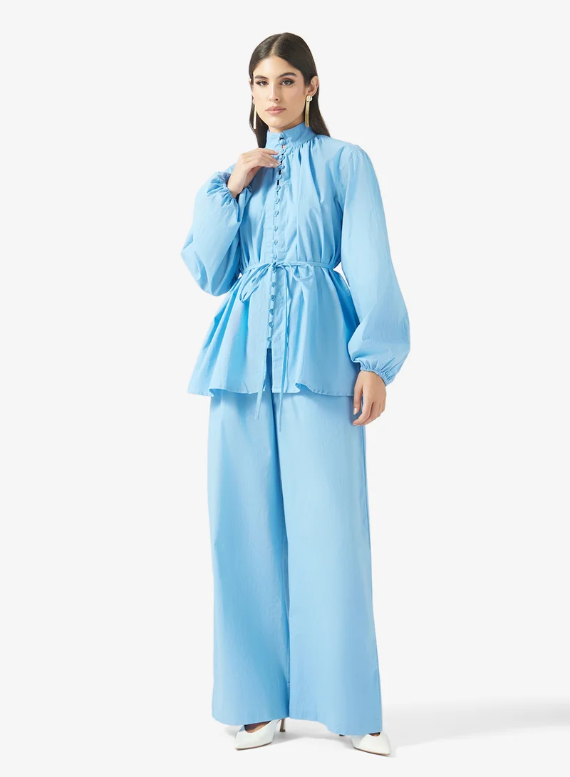 Fyor Ruffle Neck Button-Down Co-Ord Set