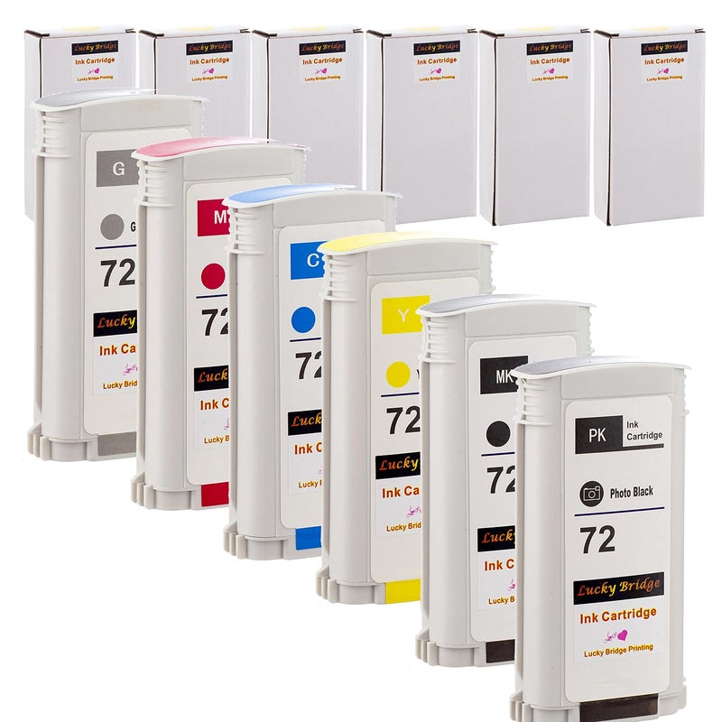 LKB 6PK Compatible HP72 Ink Cartridge Replacement with 130ML Use with designjet T1100 T1200 T1100ps T1120 SDMFP T1120ps T2300 T610 T620 T770 Series Printer 6 Pack HP72 US