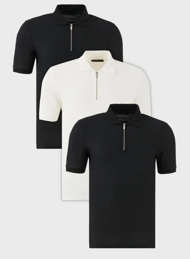 Buratti  Buratti Cotton Regular Fit Half Zipper 3-Pack Polo Collar T-Shirt Men's Polo Collar T-Shirt 5902434S3 for Men | Best Price UAE