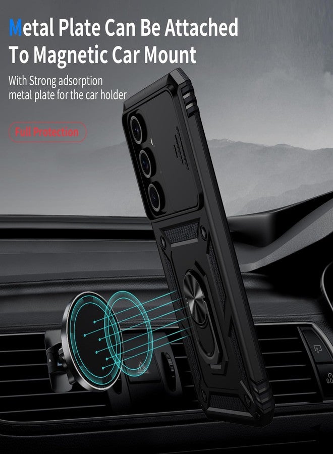 Weycolor for Samsung Galaxy S25 Plus Case with Camera Lens Cover, HD Screen Protector, 10 FT Military Grade Drop Protection, Magnetic Ring Holder Kickstand Protective Phone Case, Black - Image 2