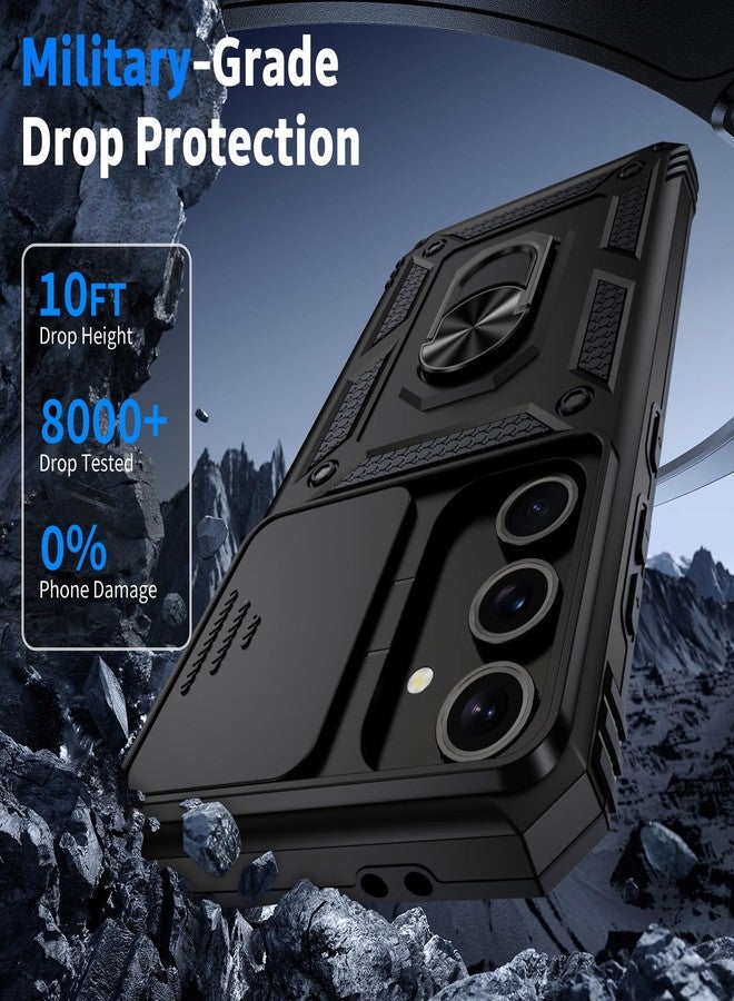 Weycolor for Samsung Galaxy S25 Plus Case with Camera Lens Cover, HD Screen Protector, 10 FT Military Grade Drop Protection, Magnetic Ring Holder Kickstand Protective Phone Case, Black - Image 4