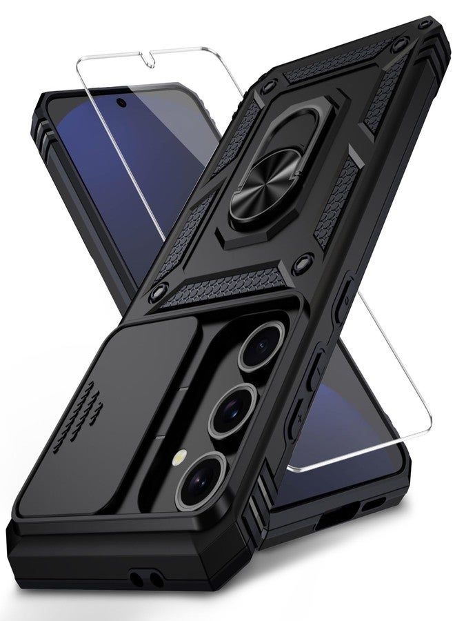 Weycolor for Samsung Galaxy S25 Plus Case with Camera Lens Cover, HD Screen Protector, 10 FT Military Grade Drop Protection, Magnetic Ring Holder Kickstand Protective Phone Case, Black - Image 1
