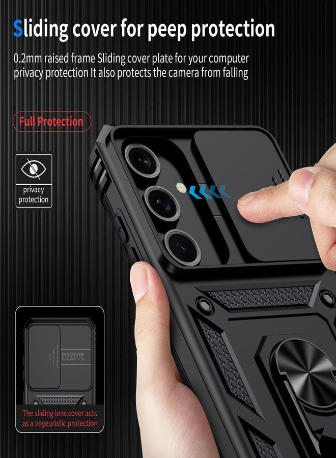 Weycolor for Samsung Galaxy S25 Plus Case with Camera Lens Cover, HD Screen Protector, 10 FT Military Grade Drop Protection, Magnetic Ring Holder Kickstand Protective Phone Case, Black - Image 3