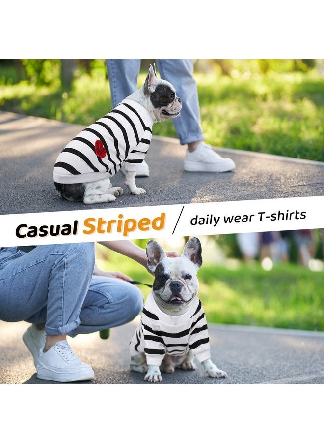 Queenmore Dog Cotton Shirt, Striped Dog T-Shirt, Long Sleeve Puppy Clothes for Small Medium Dogs Cats, Dog Outfits for Frenchie, Dachshund, Yorkie (Black,L) - Image 3
