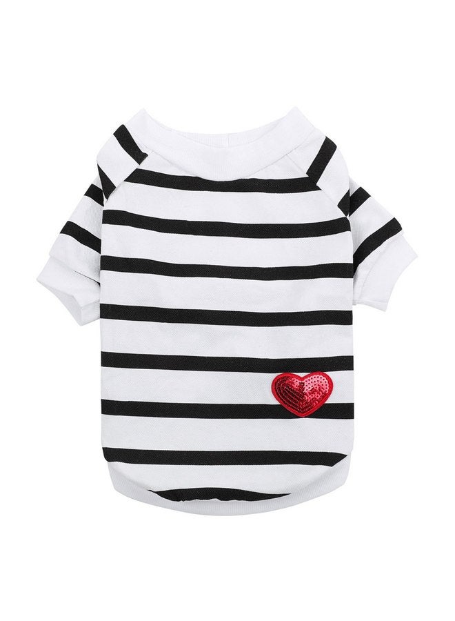 Queenmore Dog Cotton Shirt, Striped Dog T-Shirt, Long Sleeve Puppy Clothes for Small Medium Dogs Cats, Dog Outfits for Frenchie, Dachshund, Yorkie (Black,L) - Image 1