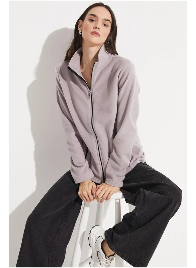 جون June Zipper Polar Sweatshirt Grey