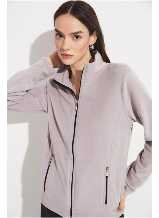 JUNE June Zipper Polar Sweatshirt Grey