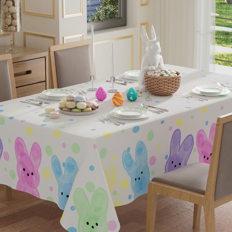 XCHI Colorful Dots Cute Bunny Watercolor Rabbits Easter Tablecloth Rectangle Table Cloth Washable Table Covers for Indoor Dining Home Party Decorations 60x84 Inch - Image 1