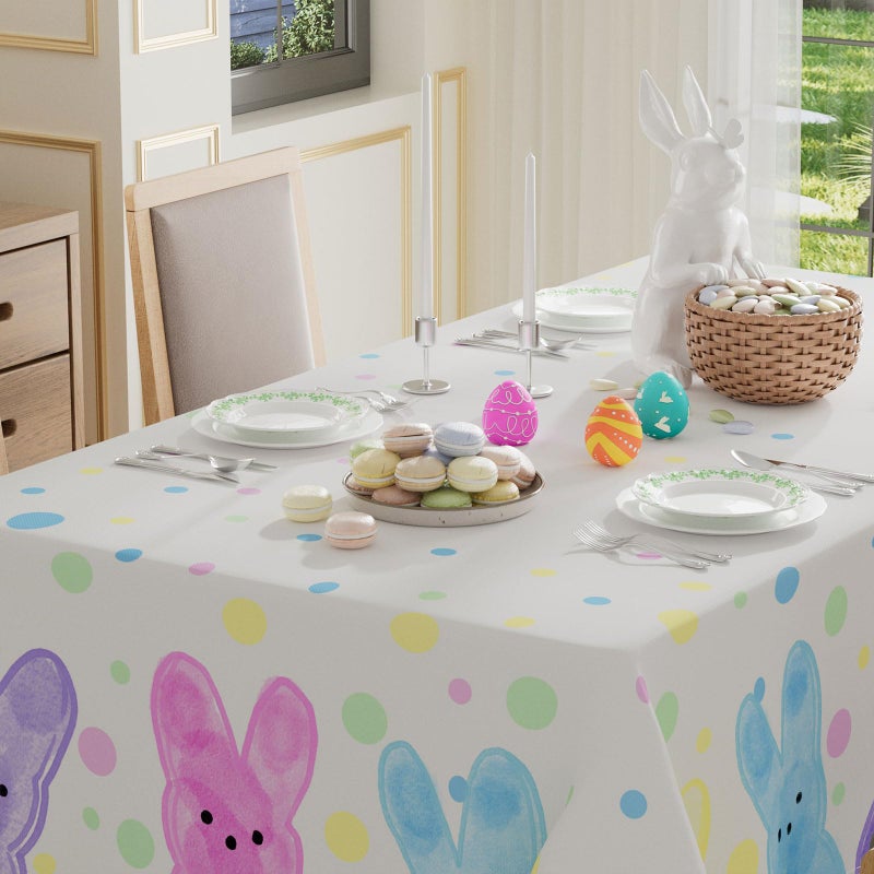 XCHI Colorful Dots Cute Bunny Watercolor Rabbits Easter Tablecloth Rectangle Table Cloth Washable Table Covers for Indoor Dining Home Party Decorations 60x84 Inch - Image 3