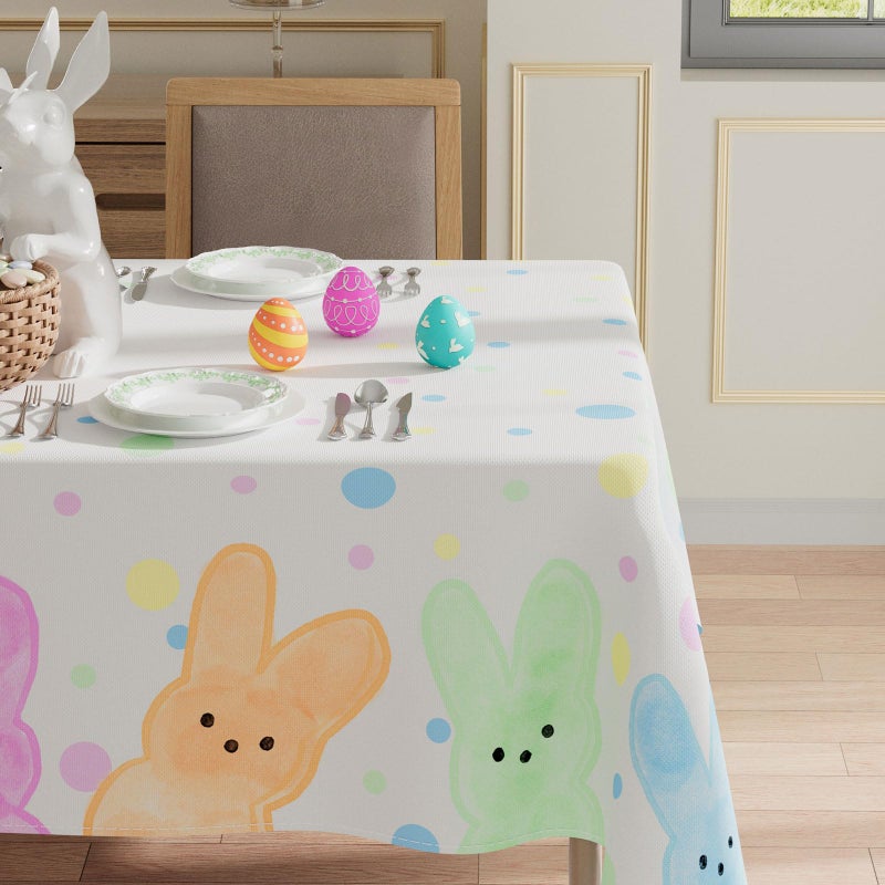 XCHI Colorful Dots Cute Bunny Watercolor Rabbits Easter Tablecloth Rectangle Table Cloth Washable Table Covers for Indoor Dining Home Party Decorations 60x84 Inch - Image 2