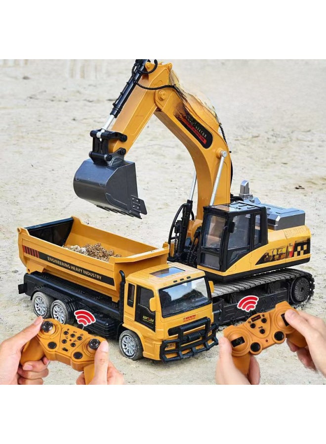 Large Alloy Children's Remote Control Car Excavator Toy Car Boy Electric Excavator Engineering Car Excavator Cross-border-Color:Yellow/5-pass-full Plastic Version-Proportion:Official Standard [a Battery]]  - Image 3