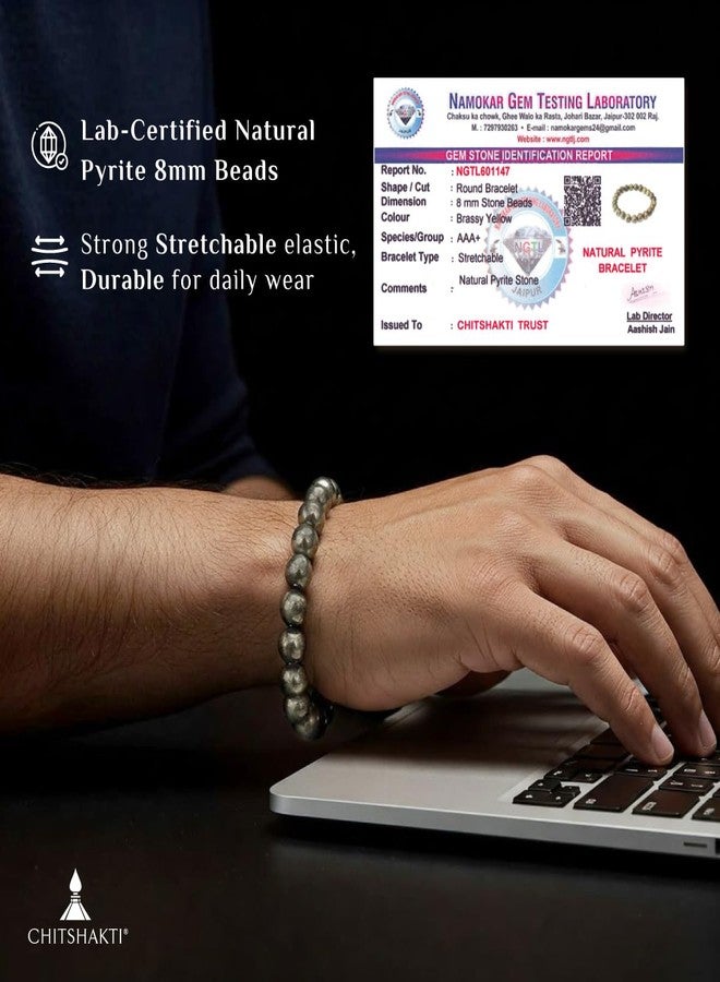 Chitshakti Raw Pyrite Bracelet | Certified Money Magnet Crystal for Wealth & Confidence | Natural Healing Stone for Men & Women - Image 2