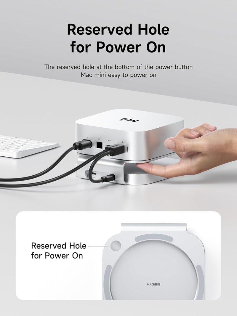 INICIO Mac mini M4 / M4 Pro Dock and Stand Hub with M.2 Nvme SSD Enclosure (SSD NOT Included) 2 x 10Gbps USB3.2 Gen2, USB 2.0 480Mbps, SD4.0, TF4.0, Power Supply, Support SSD Size 2230/2242/2260/2280 - Image 4