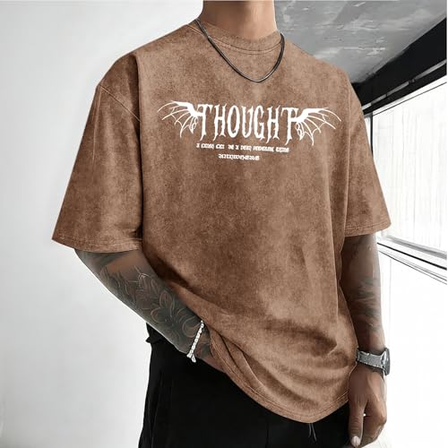Lubpow Mens Acid Wash Tshirt Oversized Vintage Graphic T-Shirts Cool Grunge Rose Floral Shirt Trendy Y2K Streetwear Tee Tops(Coffee,S) - Image 4