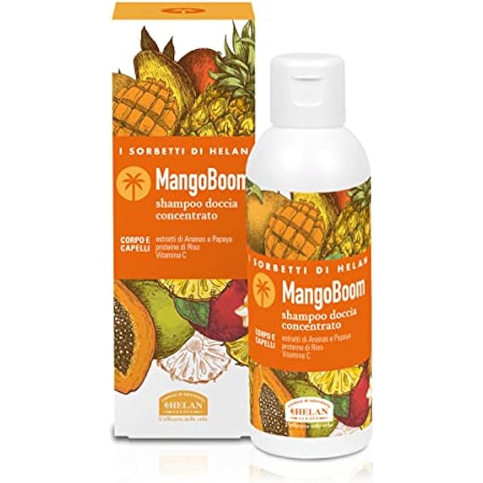 HELAN , I SORBETTI MANGOBOOM SHAMPOO AND SHOWER GEL FOR MEN AND WOMEN WITH PINEAPPLE AND PAPAYA, GENTLE SHOWER GEL FOR BODY AND HAIR WITH NATURAL INGREDIENTS AND VITAMIN C, 150 ML - Image 1