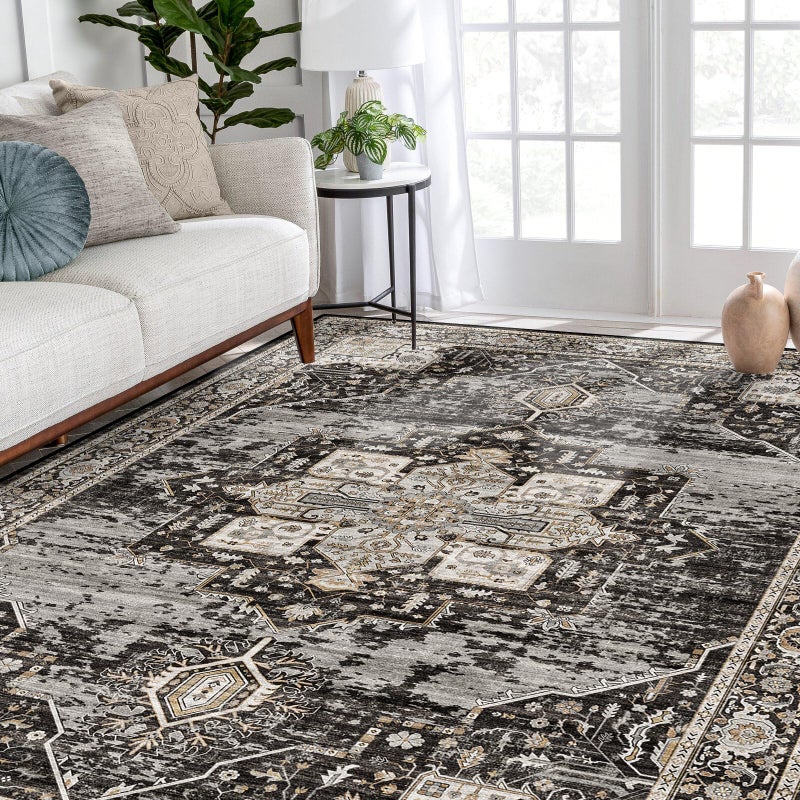 RUUGME Washable 5x7 Area Rugs  Large Rugs for Living Room Stain Resistant Carpet Vintage Rugs for Bedroom with Non Slip Backing Home Decor Floor Decoration Mat 5x7 Black