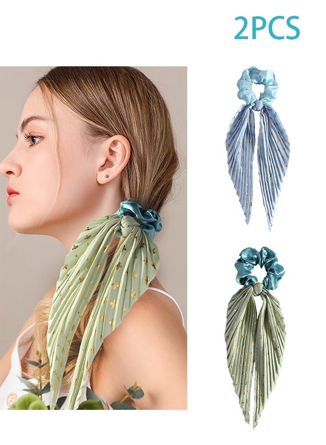 2 قطعة القوس الشعر Scrunchies آذان الأرنب الحرير Scrunchies أربطات الشعر مرنة العلاقات الحبال الشريط Scrunchy حامل ذيل الحصان اكسسوارات الشعر للنساء والفتيات في سن المراهقة (اللون) - Image 1
