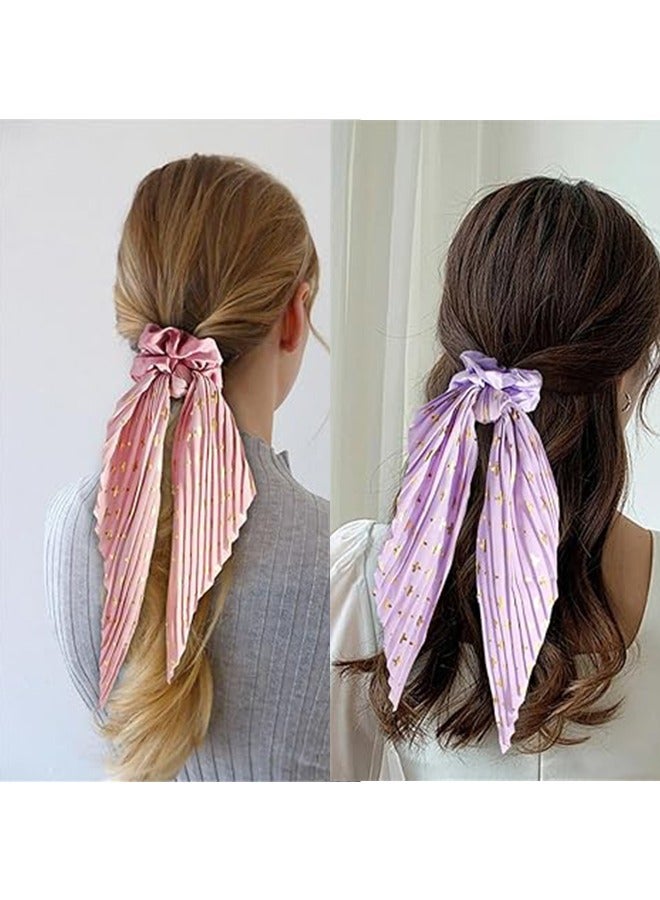 2 قطعة القوس الشعر Scrunchies آذان الأرنب الحرير Scrunchies أربطات الشعر مرنة العلاقات الحبال الشريط Scrunchy حامل ذيل الحصان اكسسوارات الشعر للنساء والفتيات في سن المراهقة (اللون) - Image 2