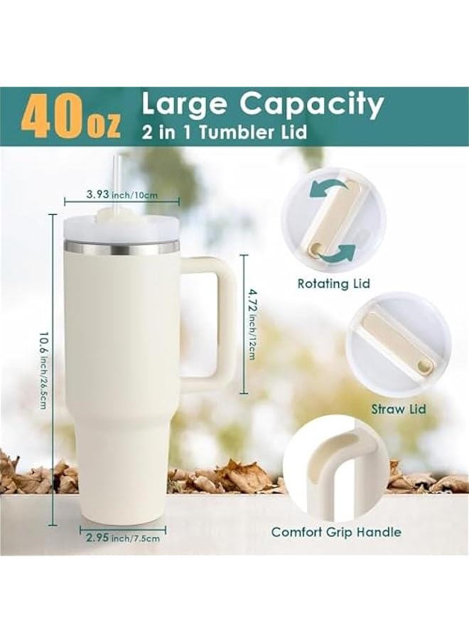 HOOKOR 40 oz Tumbler with Handle and Straw, Stainless Steel Vacuum Insulated Water Tumbler for Hot or Cold Beverages, Reusable Water Bottle for Home Gym Office Travel (White)  - Image 5
