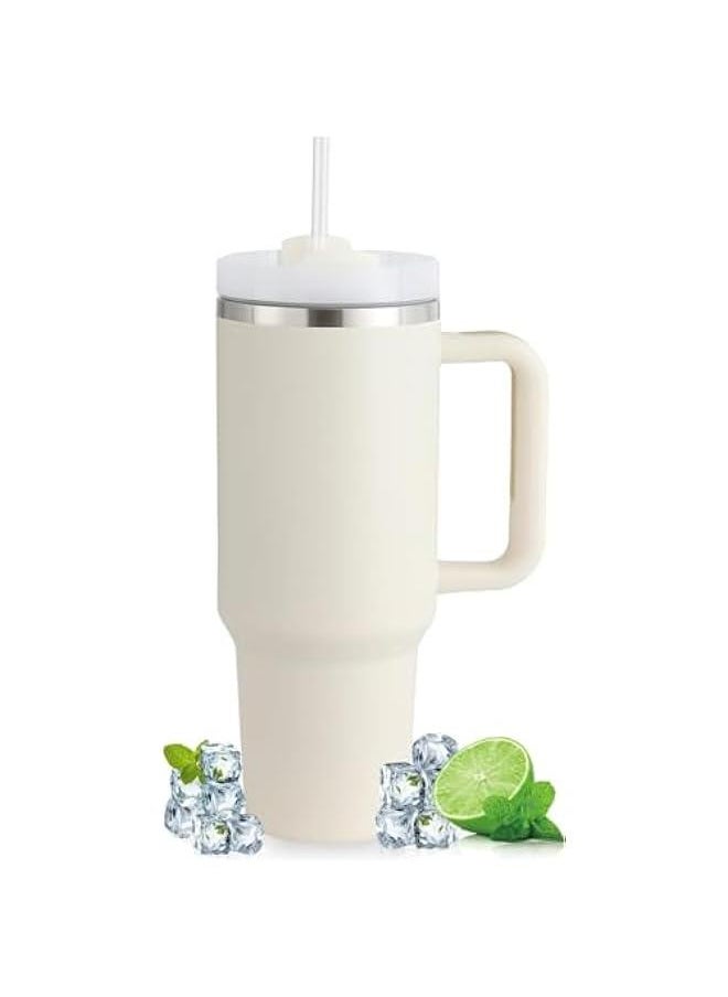 HOOKOR 40 oz Tumbler with Handle and Straw, Stainless Steel Vacuum Insulated Water Tumbler for Hot or Cold Beverages, Reusable Water Bottle for Home Gym Office Travel (White)  - Image 1