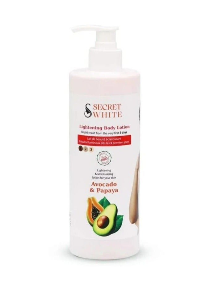 سيكريت وايت لوشن لتفتيح الجسم بالأفوكادو والبابايا 500 مل
