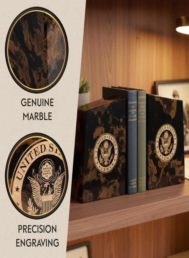 Bey-Berk U.S. Army Seal Tiger Eye Marble Bookends (Set of 2), 4.5" x 2" x 6" Heavy-Duty Military Book Ends, Officially Licensed Desk and Shelf Decor - Image 2