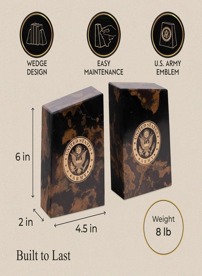 Bey-Berk U.S. Army Seal Tiger Eye Marble Bookends (Set of 2), 4.5" x 2" x 6" Heavy-Duty Military Book Ends, Officially Licensed Desk and Shelf Decor - Image 3