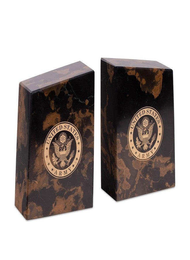 Bey-Berk U.S. Army Seal Tiger Eye Marble Bookends (Set of 2), 4.5" x 2" x 6" Heavy-Duty Military Book Ends, Officially Licensed Desk and Shelf Decor - Image 1