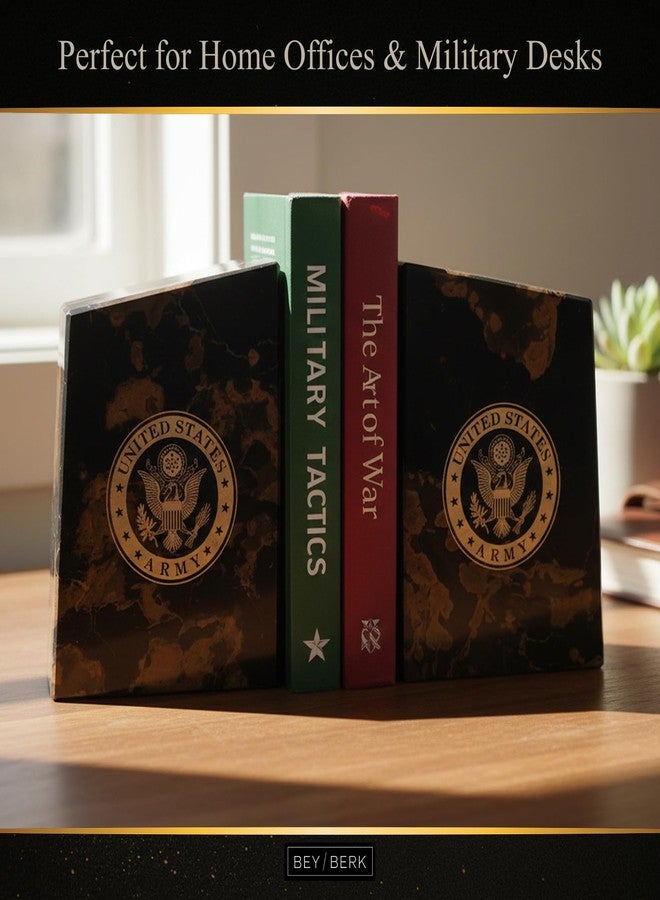Bey-Berk U.S. Army Seal Tiger Eye Marble Bookends (Set of 2), 4.5" x 2" x 6" Heavy-Duty Military Book Ends, Officially Licensed Desk and Shelf Decor - Image 4