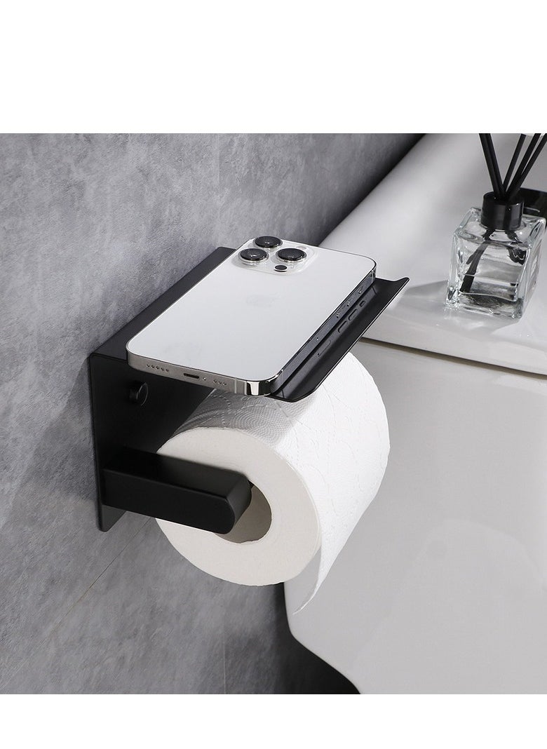 Generic Creative No-Punch Stainless Steel Toilet Paper Holder - Black, Multi-Functional Paper Towel Mobile Phone Dual Purpose Holder for Bathroom  - Image 1